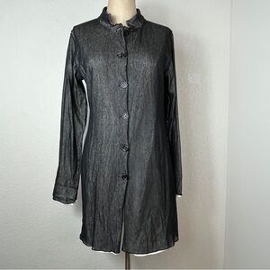 Kenny S. Tunic Shirt Dress black loose knit lined buttoned front size GB 10/US M